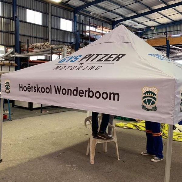 Custom branded gazebo for Gys Pitzer Motoring